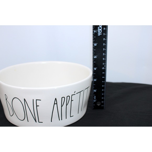 Rae Dunn Bone Appetit Ceramic Pet Bowl Large White Stoneware Magenta Artisan - Picture 5 of 6